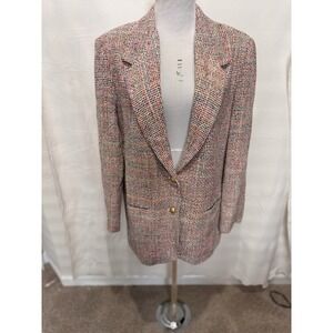 Vintage Patchington 100% Silk Tweed Rainbow Blazer Women's Size 14 Shoulder Pads